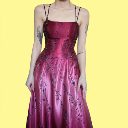 Beautiful silky pink ombré beaded evening dress UK 12
