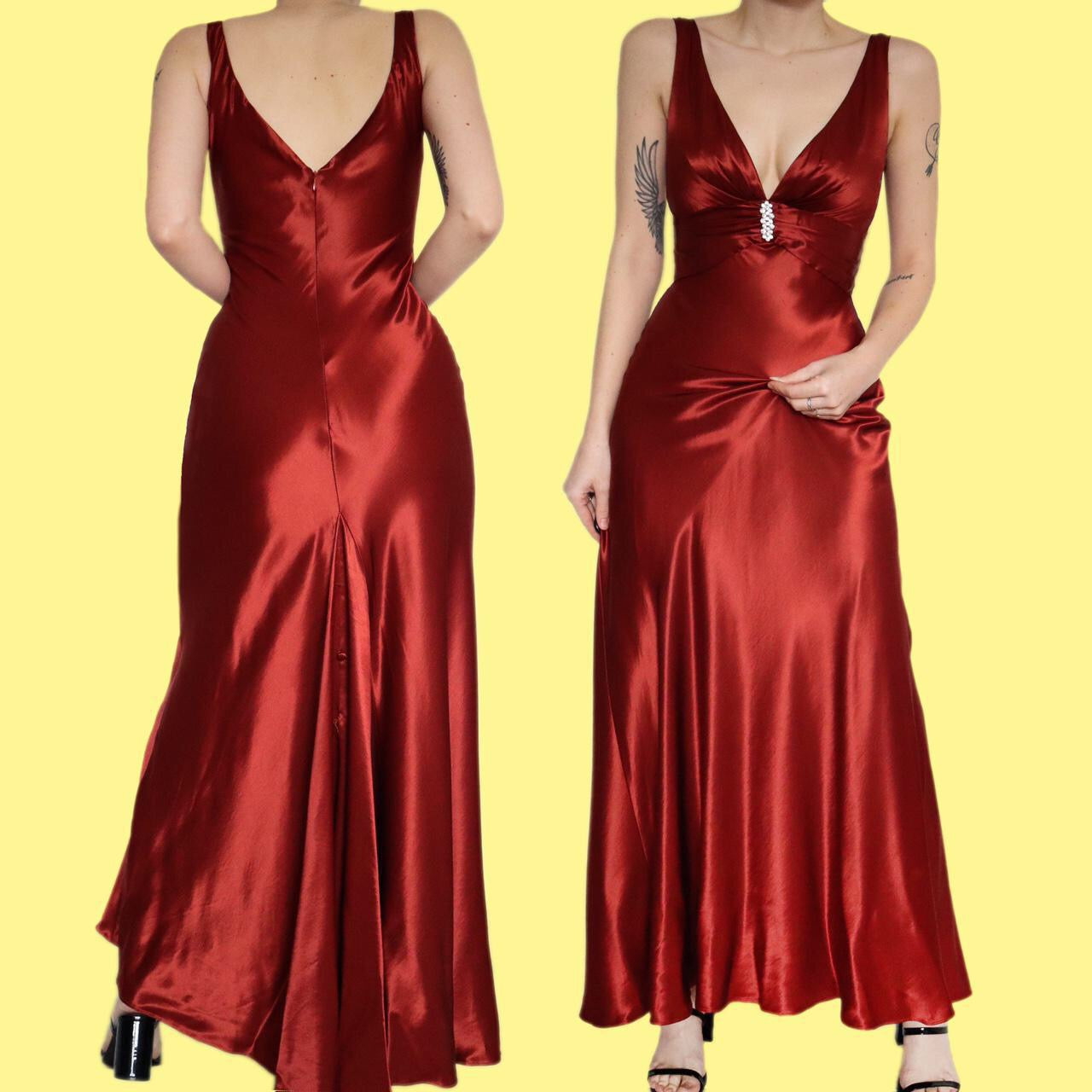 Beautiful rusty red silky evening dress UK 12