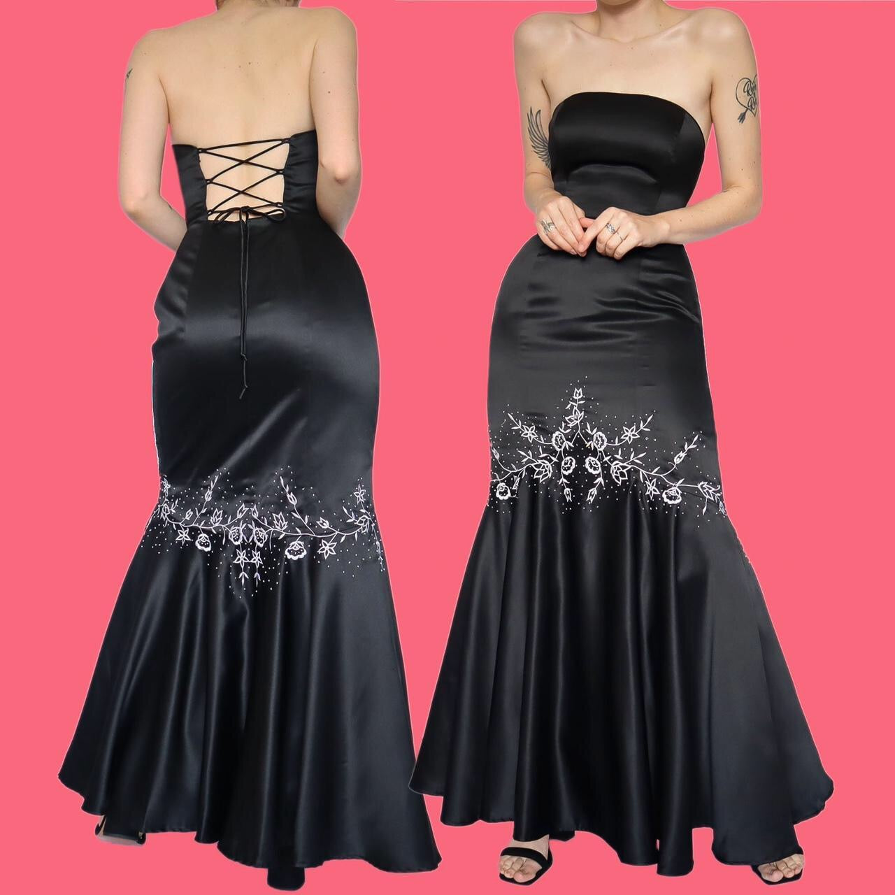 Beautiful black strapless fishtail evening prom dress UK 10