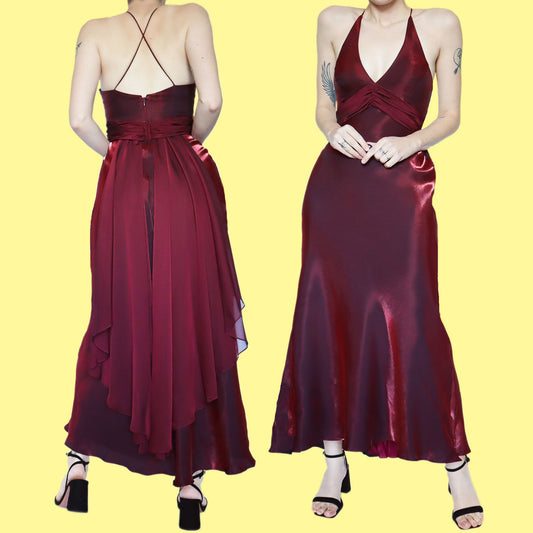 Petite Dave & Johnny silky burgundy evening dress UK 8