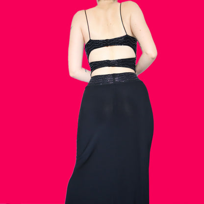 Black stretch beaded evening dress UK 14