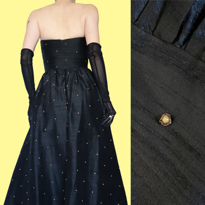 Black 100% silk strapless evening dress UK 8-10