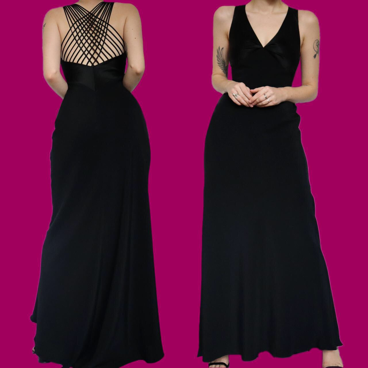 Stunning black strappy back evening dress UK 8