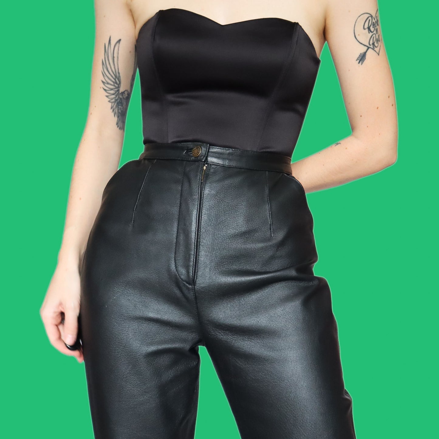 Black 100% real leather trousers UK 12