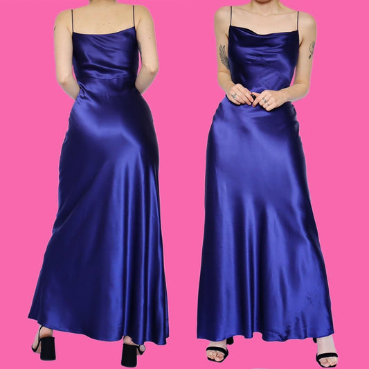 Stunning purple 100% silk slip evening dress UK 10