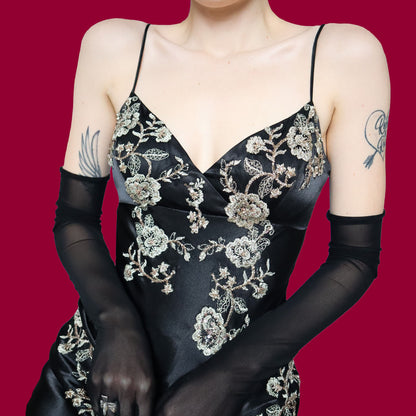 Black lace satin evening dress UK 10