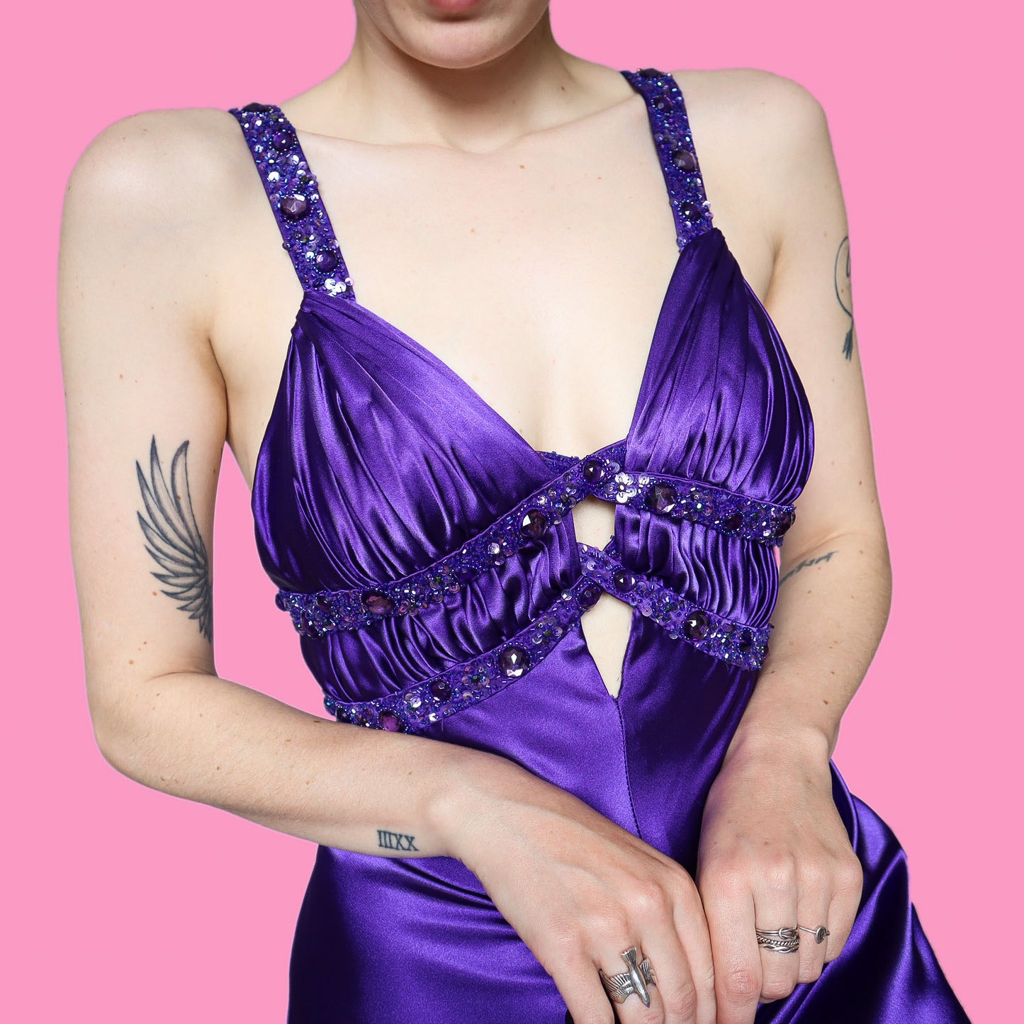 Stunning purple satin evening dress UK 10