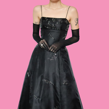 Black a line beaded prom dress UK 8-10