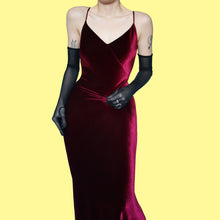 Load image into Gallery viewer, Dark red velvet evening dress UK 14
