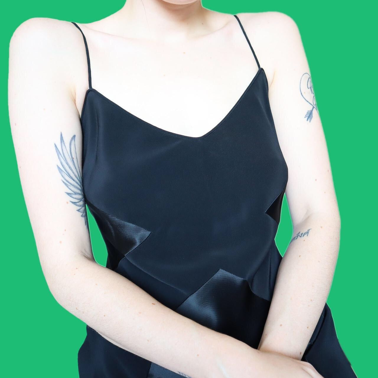 Stunning black satin slip evening dress UK 12