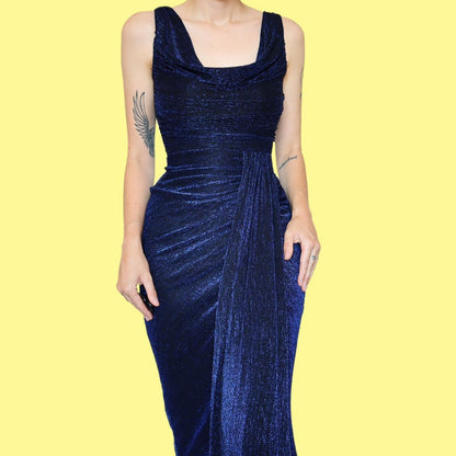 Blue glitter stretch evening dress UK 8