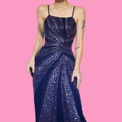 Purple Kaleidscope fitted sequin & beaded evening dress UK 12