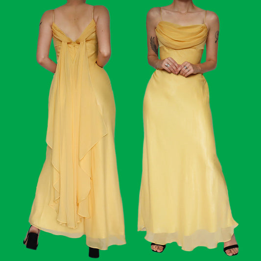 Yellow chiffon evening dress with shawl UK 8 & UK 12