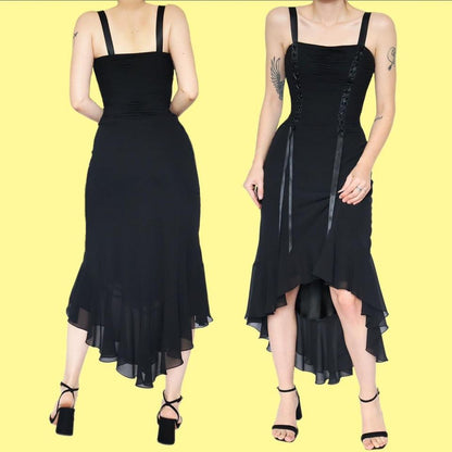 Black chiffon midi evening dress UK 10