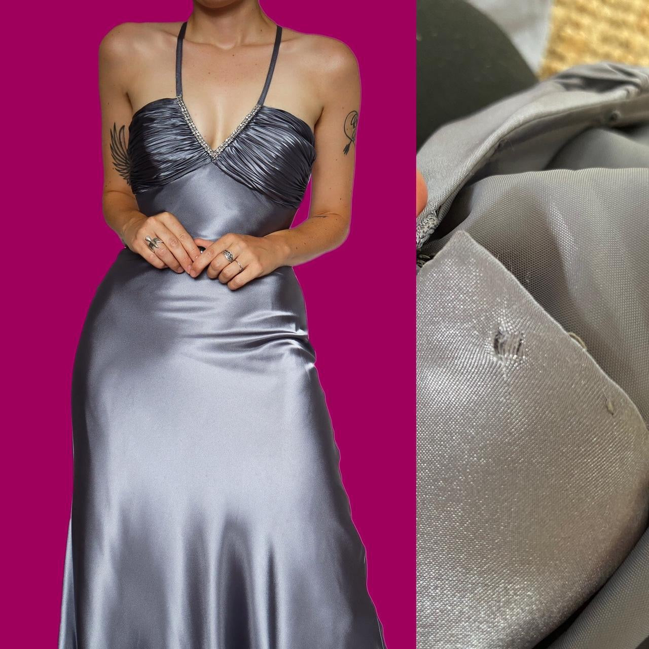 Silver diamanté open back evening dress UK 8