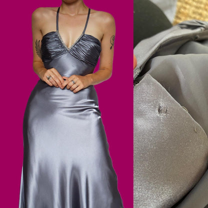 Silver diamanté open back evening dress UK 8