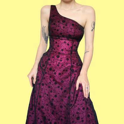 Beautiful one should glittery black/pink floral evening dress UK 12