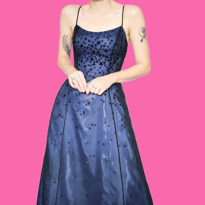 Blue glittery star print a-line prom dress UK 10