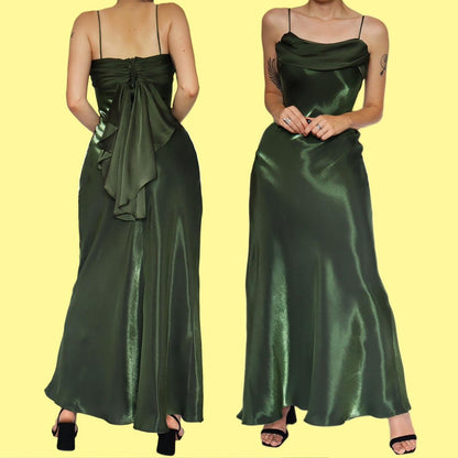 Green silky slip evening dress UK 8