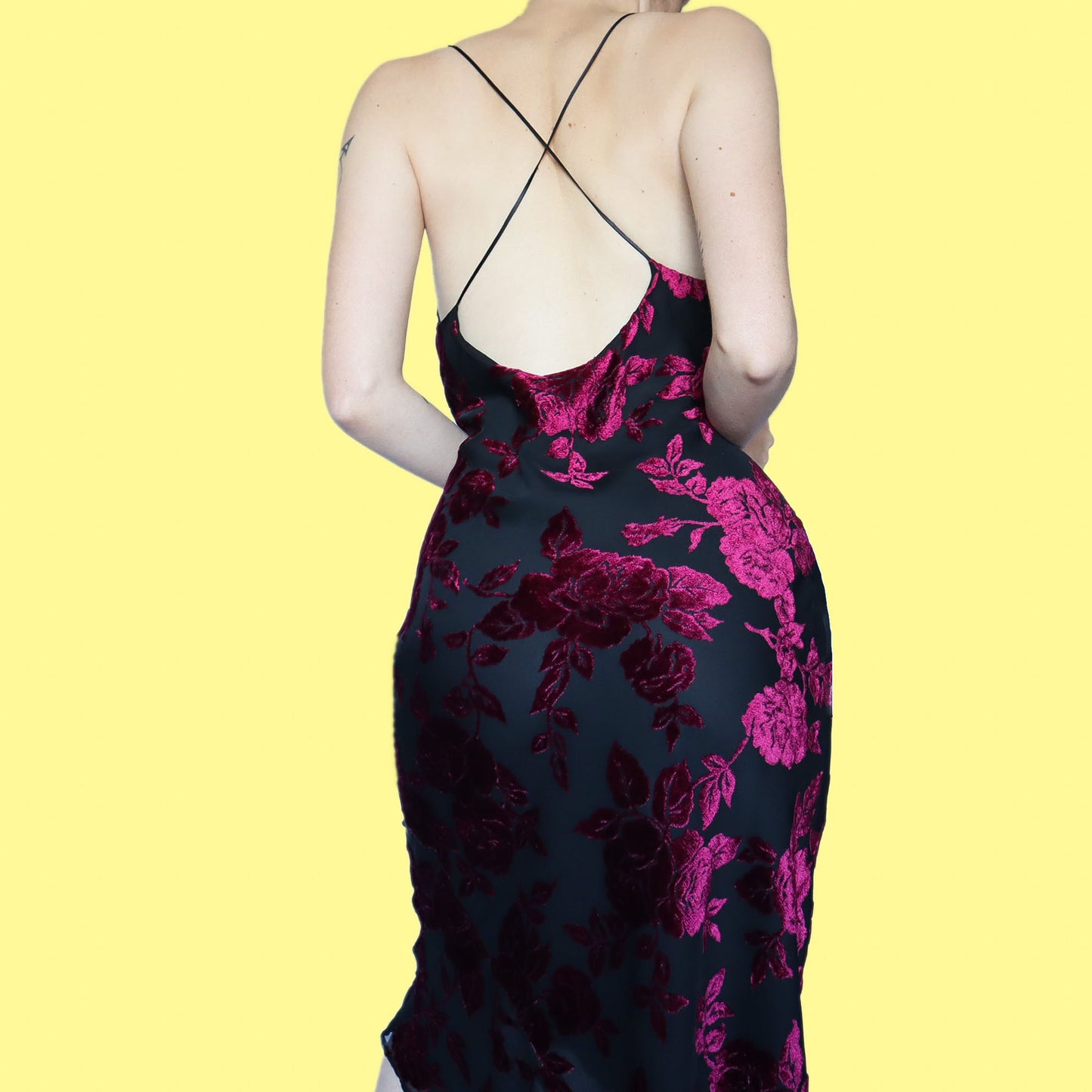 Black floral velvet devore slip dress UK 12