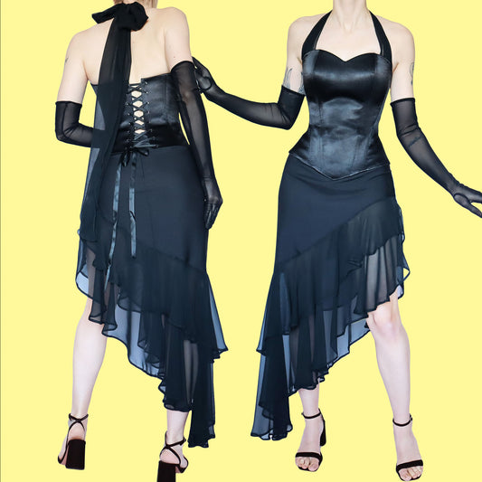 90s black corset & skirt set UK 12