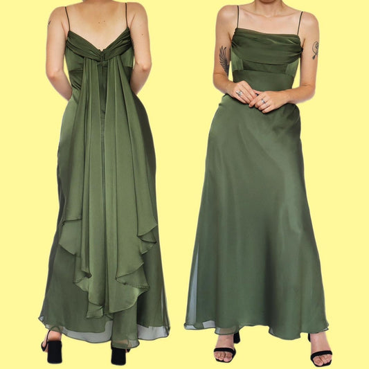 Green chiffon evening dress UK 12
