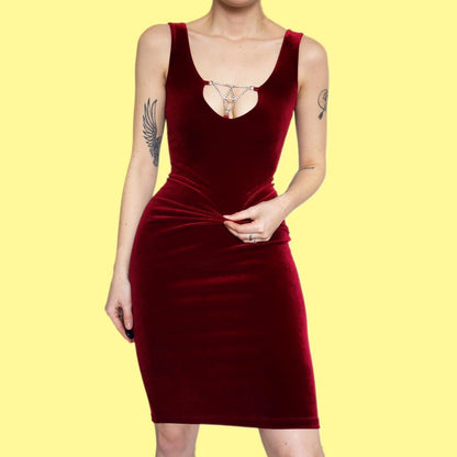 Beautiful red velvet diamanté detail mini party dress UK 12