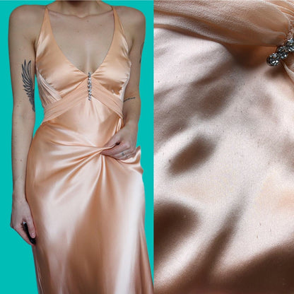 Stunning 100% silk peach evening dress UK 10