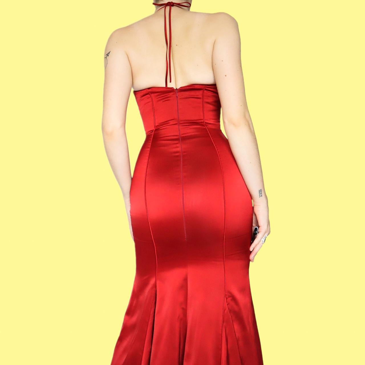 Red Gina Bacconi fishtail evening dress UK 8