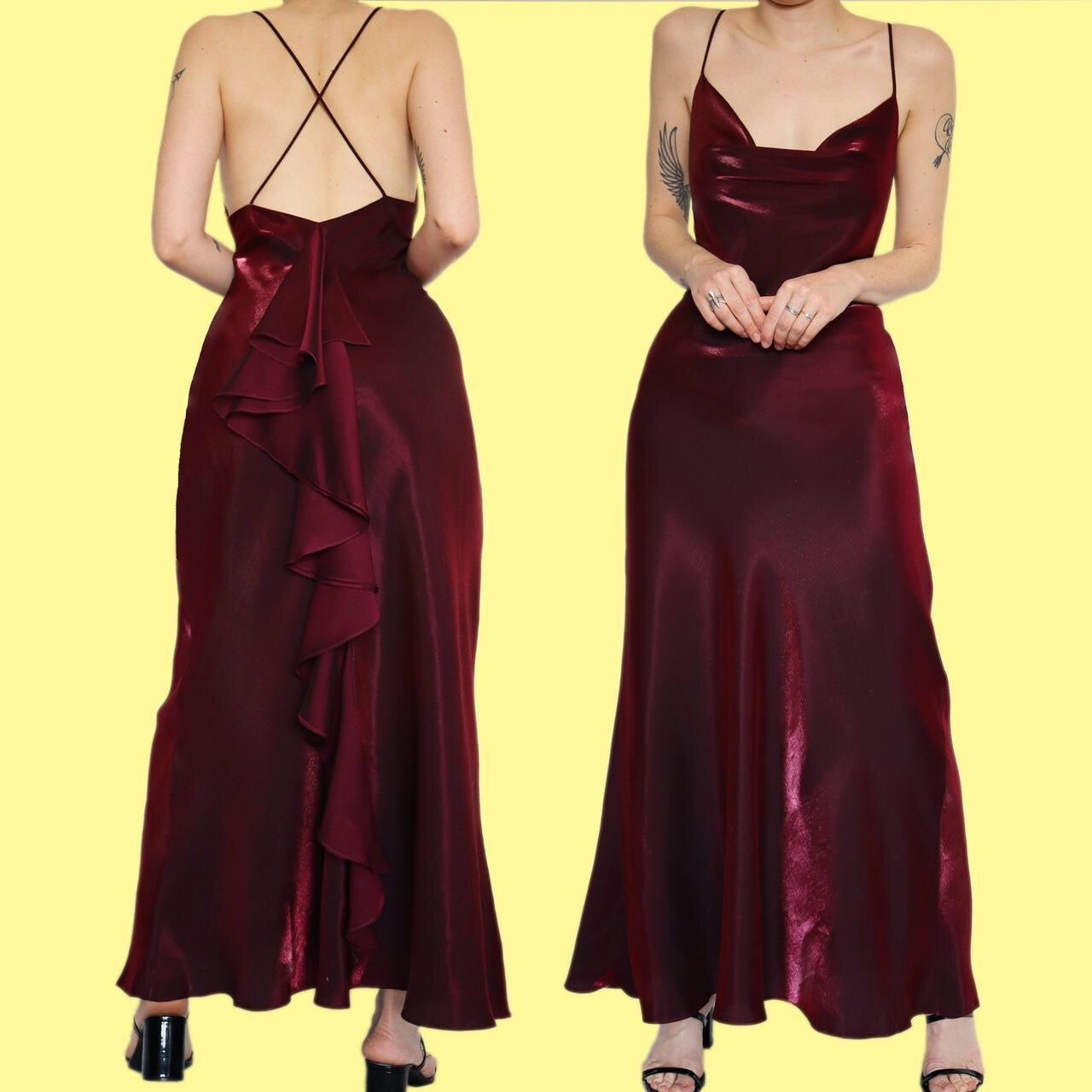 Stunning burgundy silky satin evening slip dress UK 14