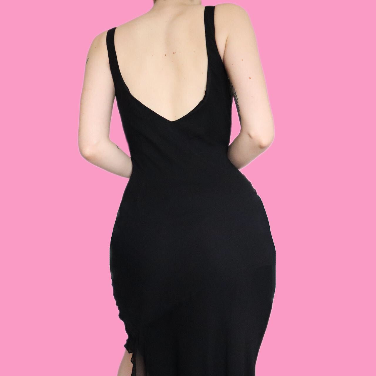 Beautiful chic black 100% silk floral party evening dress UK 12