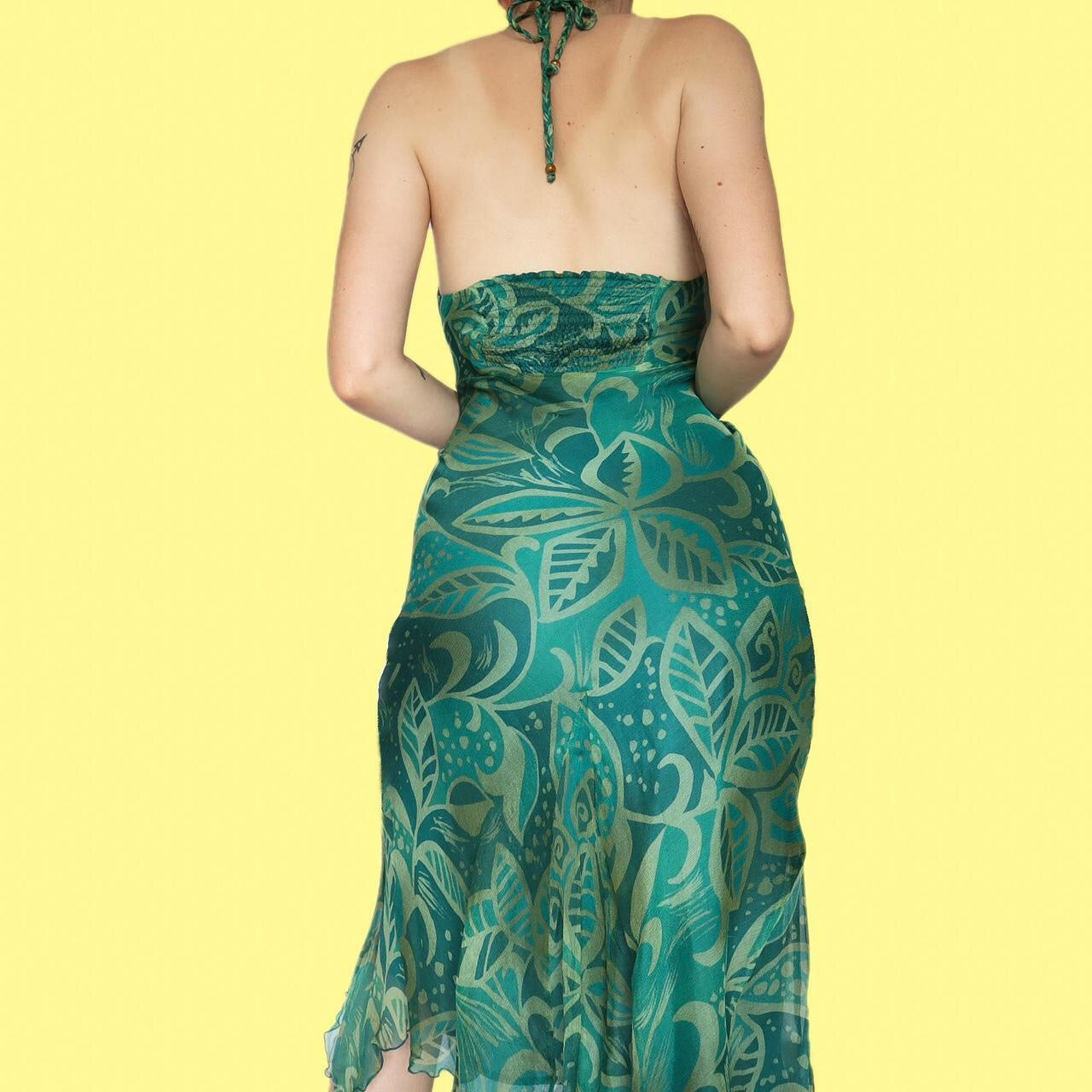 Stunning green 100% silk evening dress UK 10