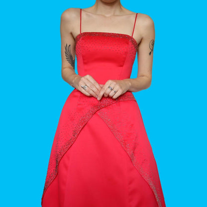 Beautiful Morgan & Co red a line beaded evening dress UK 10