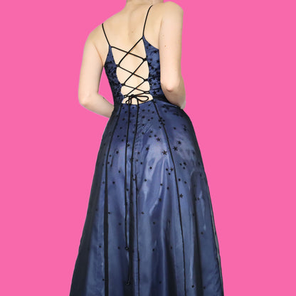 Blue glittery star print a-line prom dress UK 10