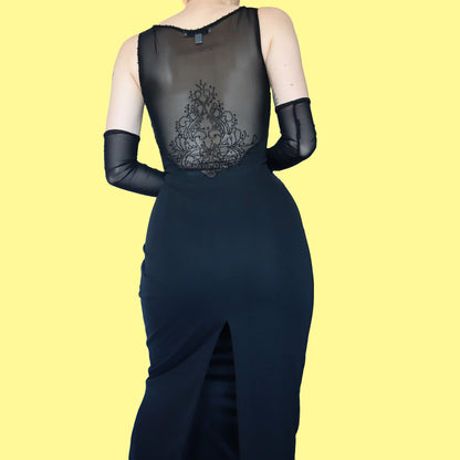 Black sheer back evening dress UK 12