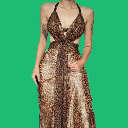 Leopard print cut out evening dress UK 8