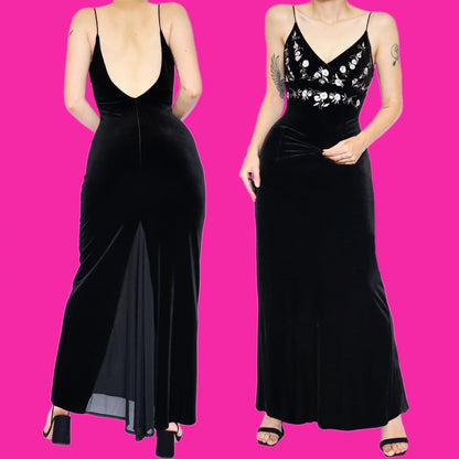 Black velvet stretch evening dress UK 10