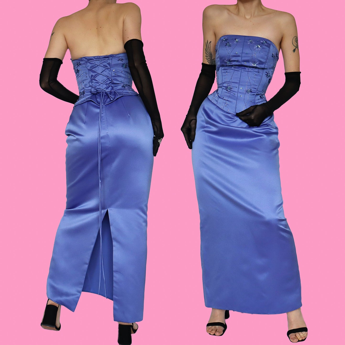 Cornflower strapless corset evening dress UK 10