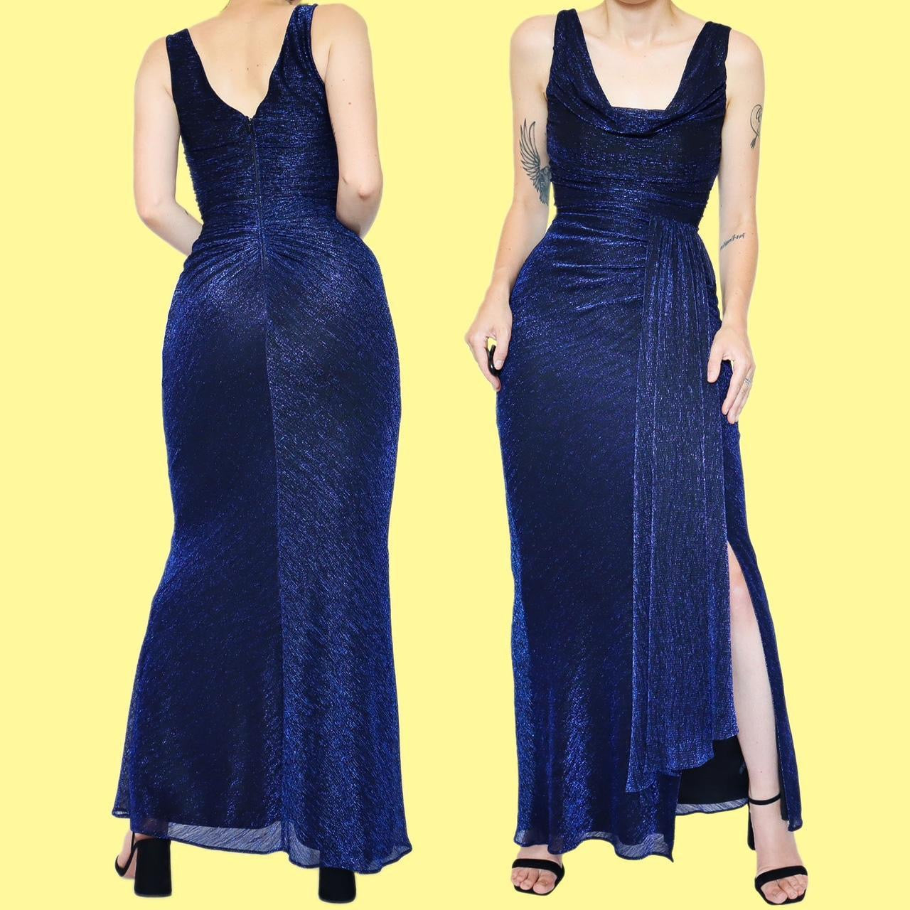 Blue glitter stretch evening dress UK 8