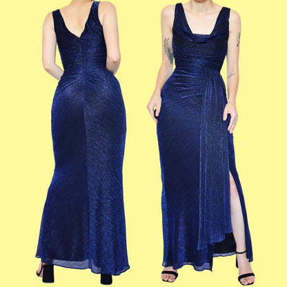 Blue glitter stretch evening dress UK 8