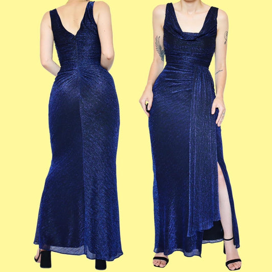 Blue glitter stretch evening dress UK 8
