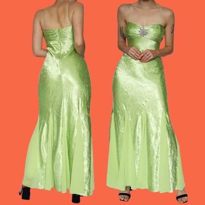 Green diamanté evening prom dress UK 10