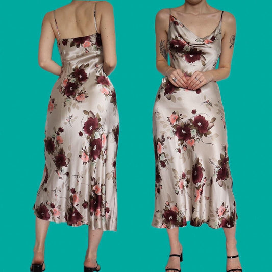 Beautiful 100% silk floral slip midi dress UK 12