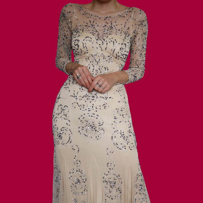 Stunning cream sequin evening dress UK 12