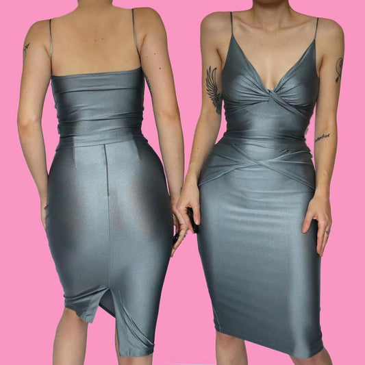 Silver stretch 2 piece top & skirt set UK 12