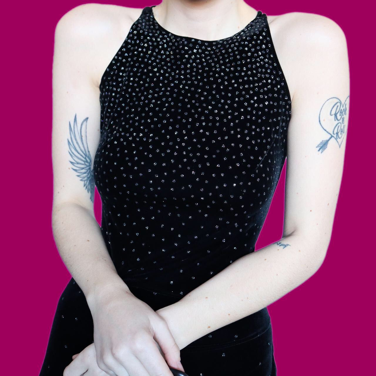 Super chic black glittery velvet evening party dress UK 10