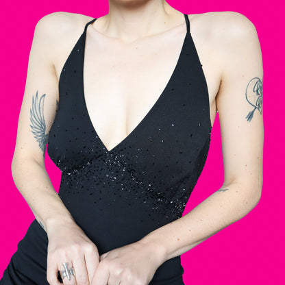 Black beaded evening dress UK 18