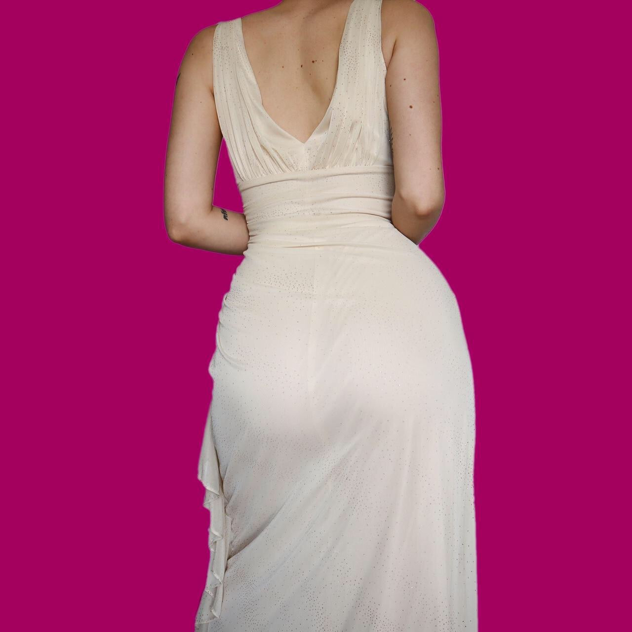 Beautiful glittery cream stretch evening prom dress UK 10