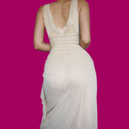 Beautiful glittery cream stretch evening prom dress UK 10