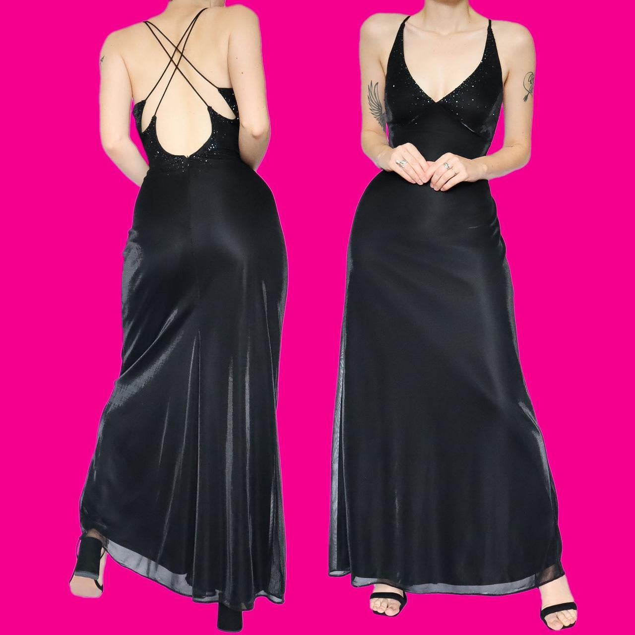 Dave & Johnny black silky evening dress UK 12